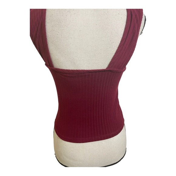 Olivia Rae womens ribbed style square neckline crop tank top Size Small Wine red - Picture 7 of 9